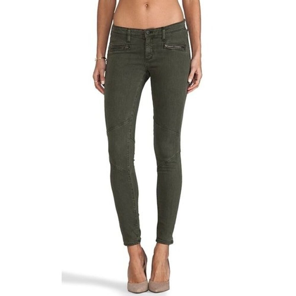 Adriano Goldschmied The Moto Legging Zipper Olive Green Jeans Size 24R 2